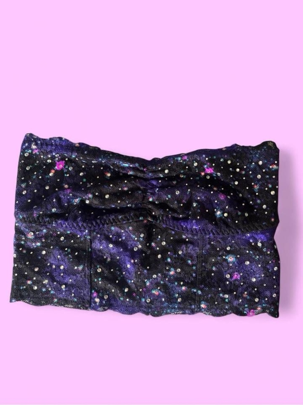 Victoria's Secret PINK Purple & Blue Galaxy Print Bedazzled Bandeau Tube Top